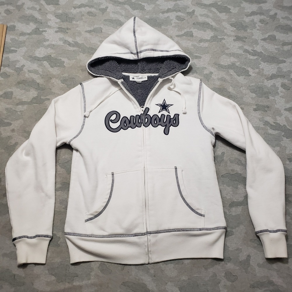 Dallas Cowboys Sweatshirt Women Medium White Embroidered Sherpa Lined Football